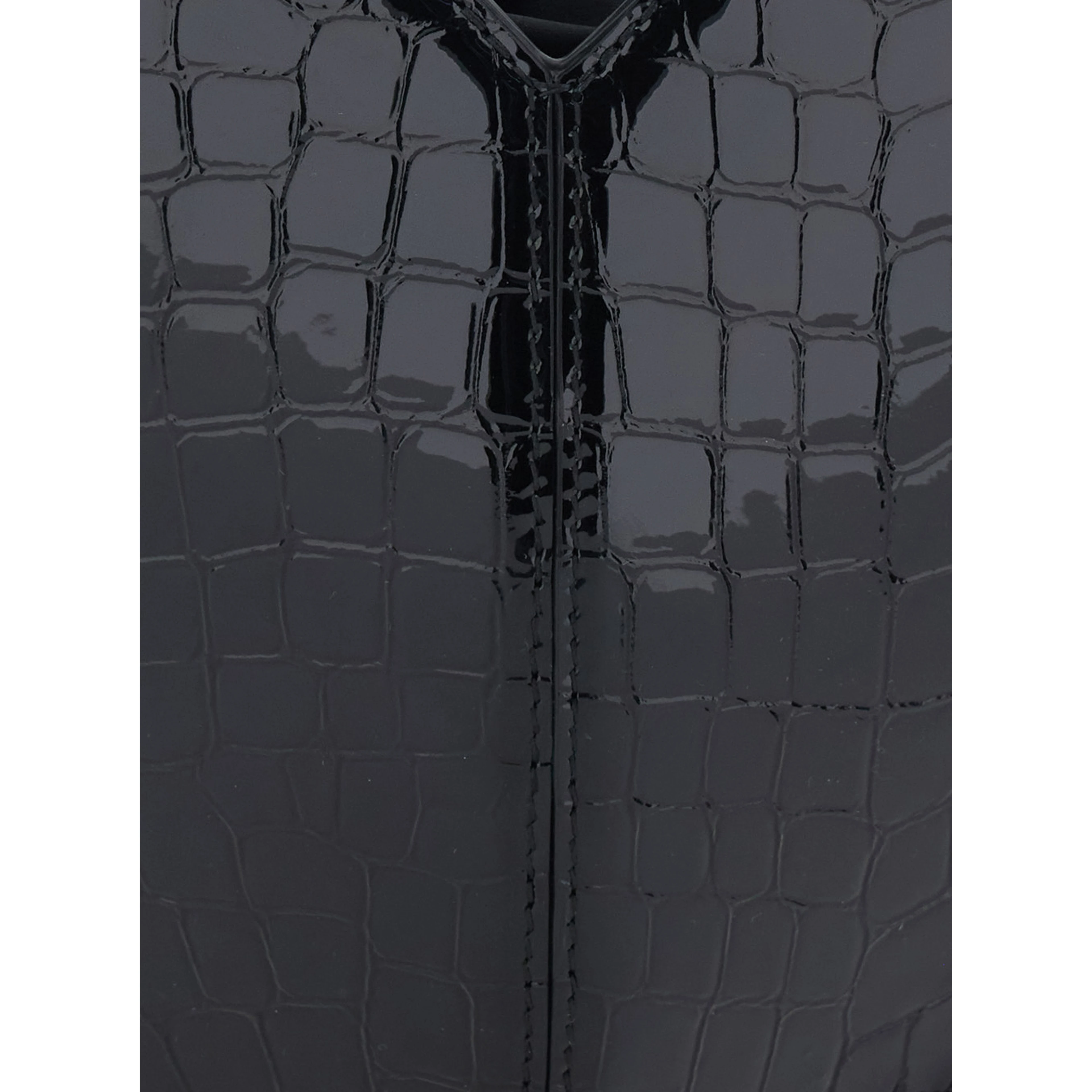 Black Handbag with Heart Silhouette and Embossed Crocodile Effect in Patent Leather for Women