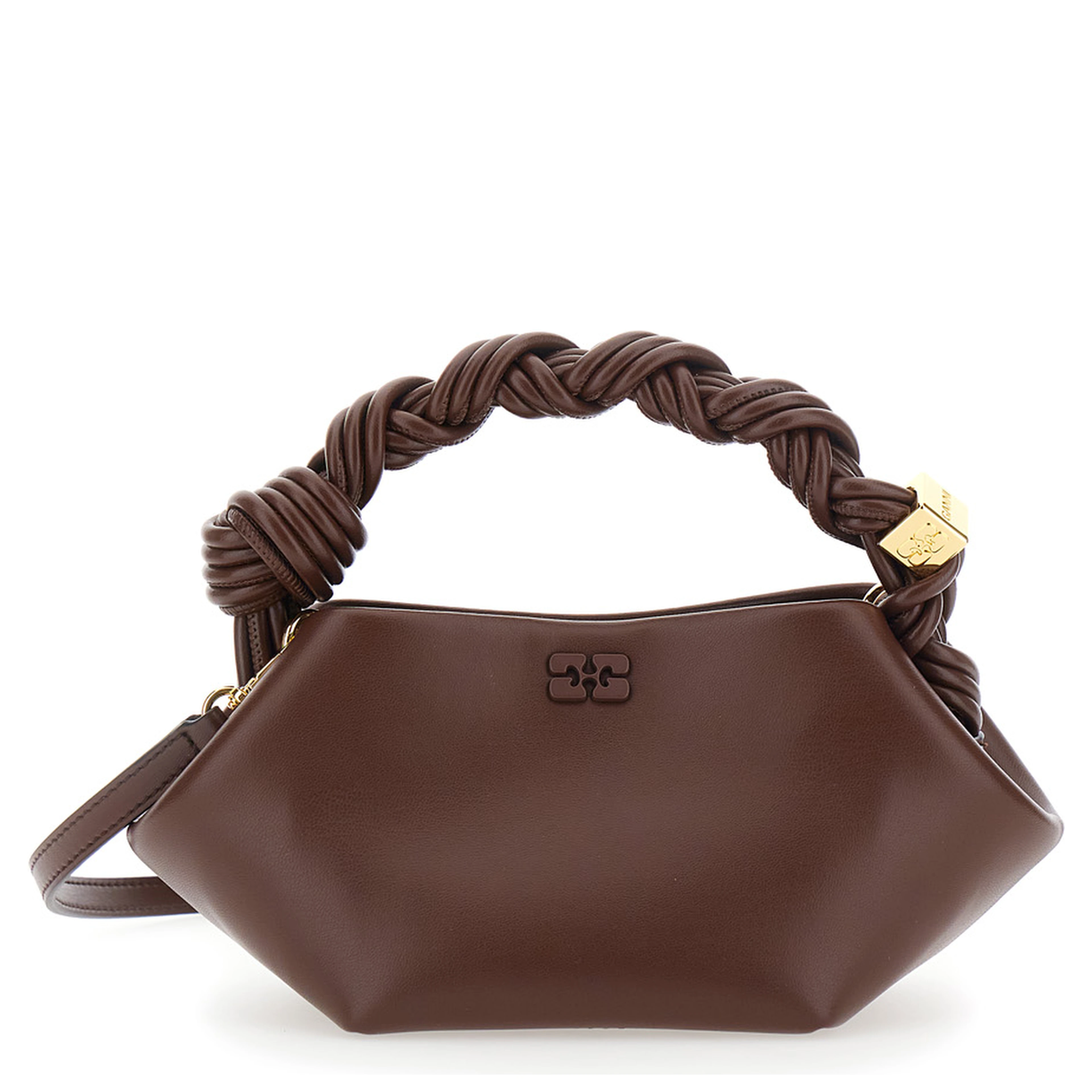 Bou Brown Mini Bag with Removable Shoulder Strap and Woven Handle in Leather Blend for Women