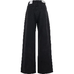 Poppy Black Jeans with logo patch on the back and wide leg in denim for women