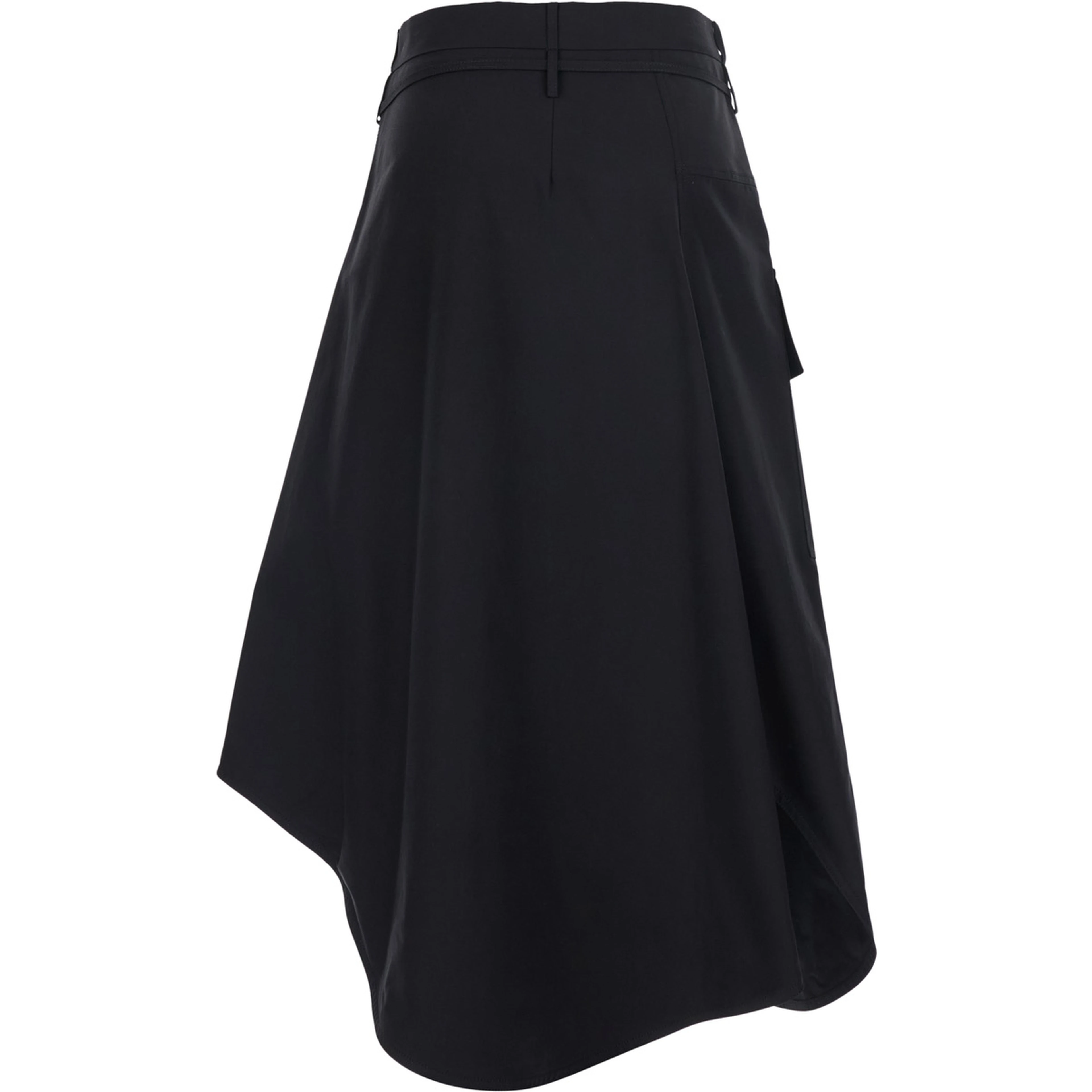 Black Asymmetrical Skirt with Drawstring and Button Closure in Cotton for Women