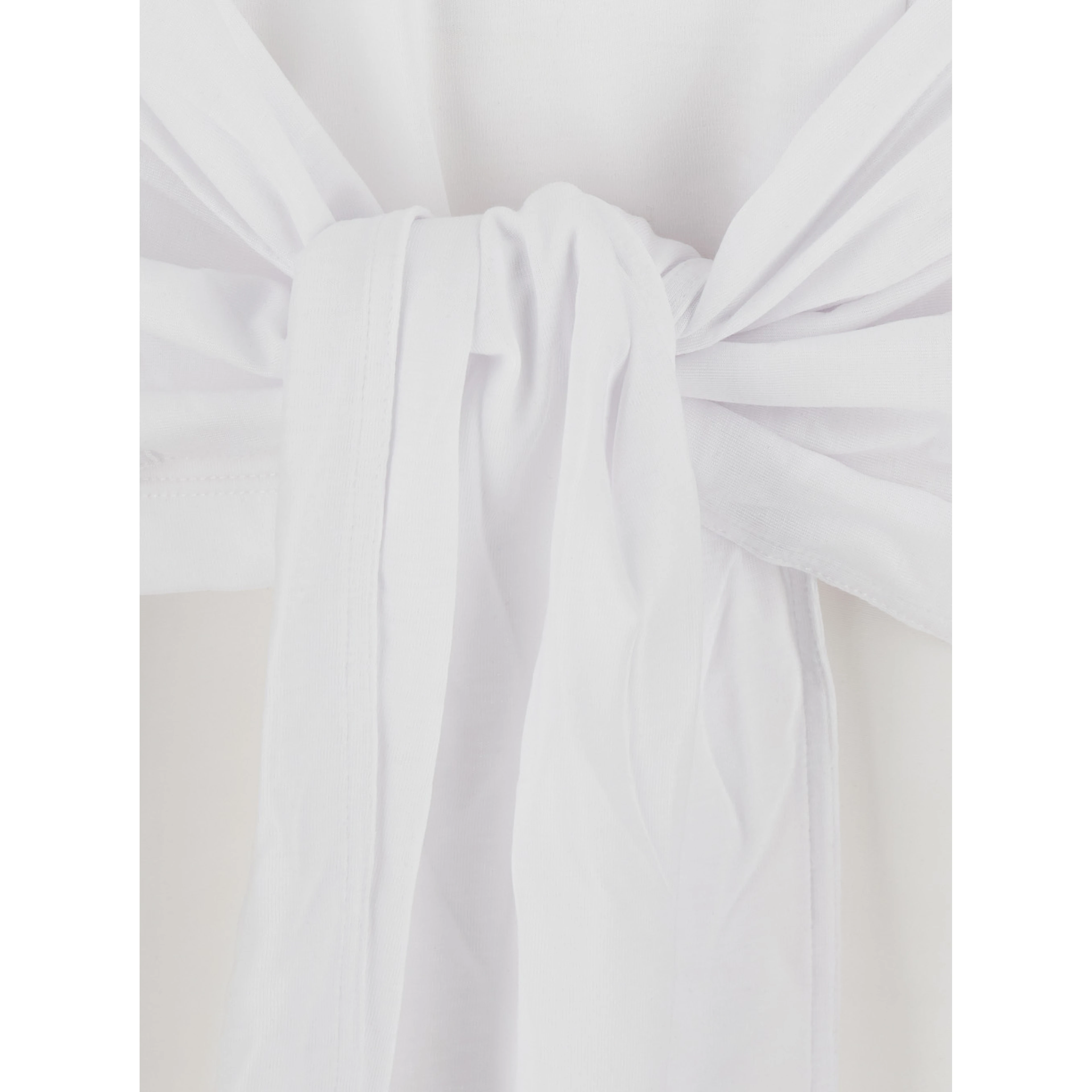 white Top with round neckline and waist knot in Tech Fabric and Cotton for women