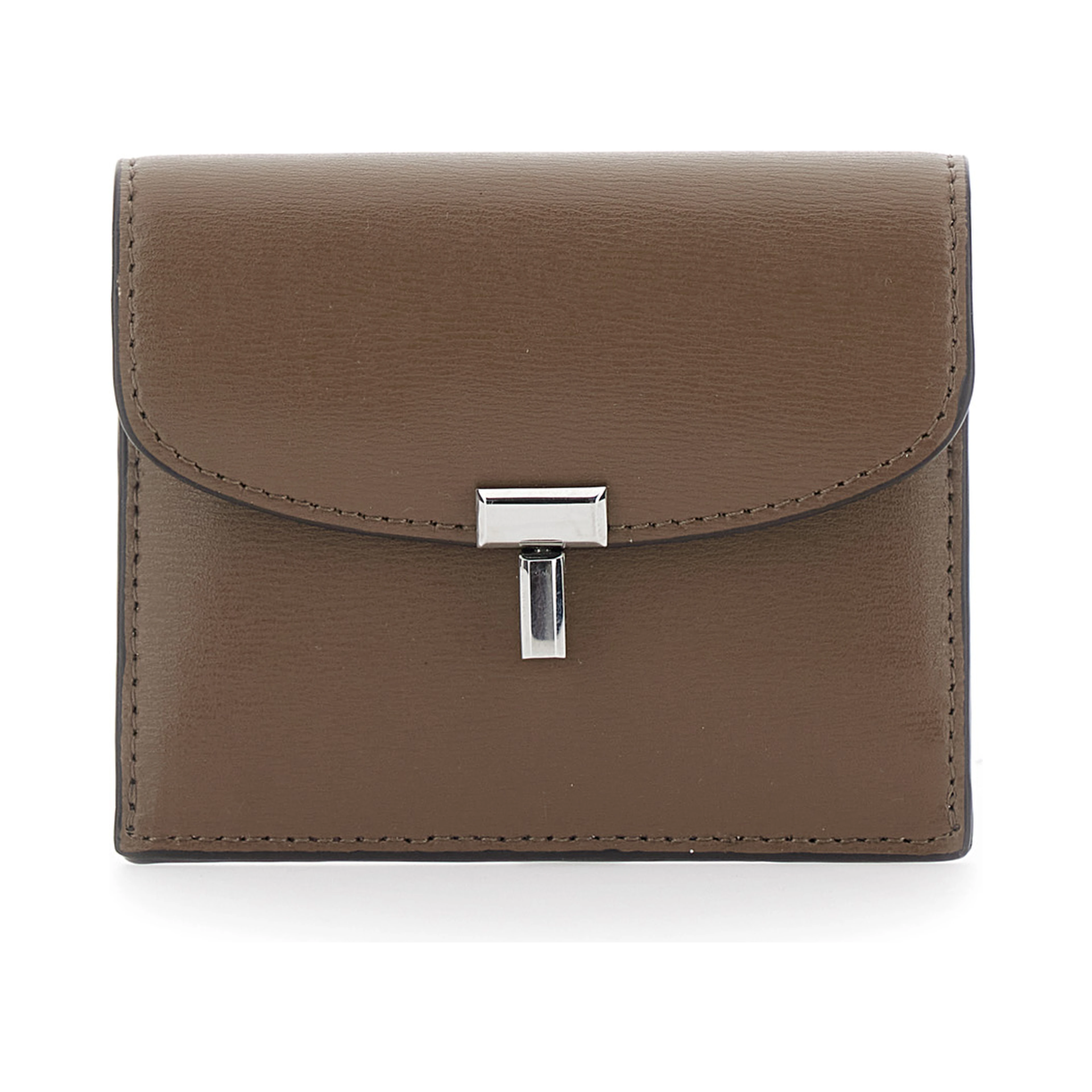 Brown Cardholder with T-lock closure in leather for women