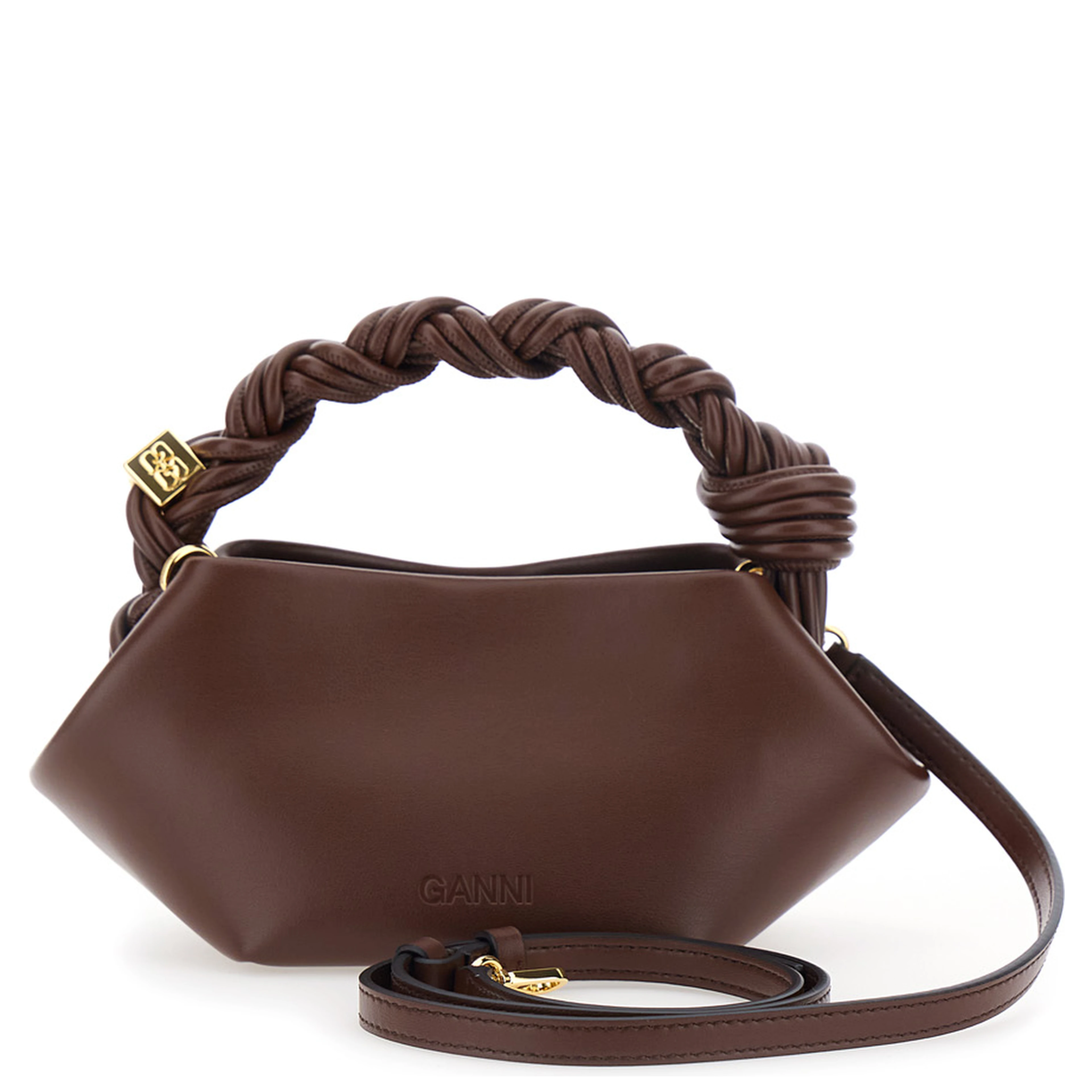 Bou Brown Mini Bag with Removable Shoulder Strap and Woven Handle in Leather Blend for Women