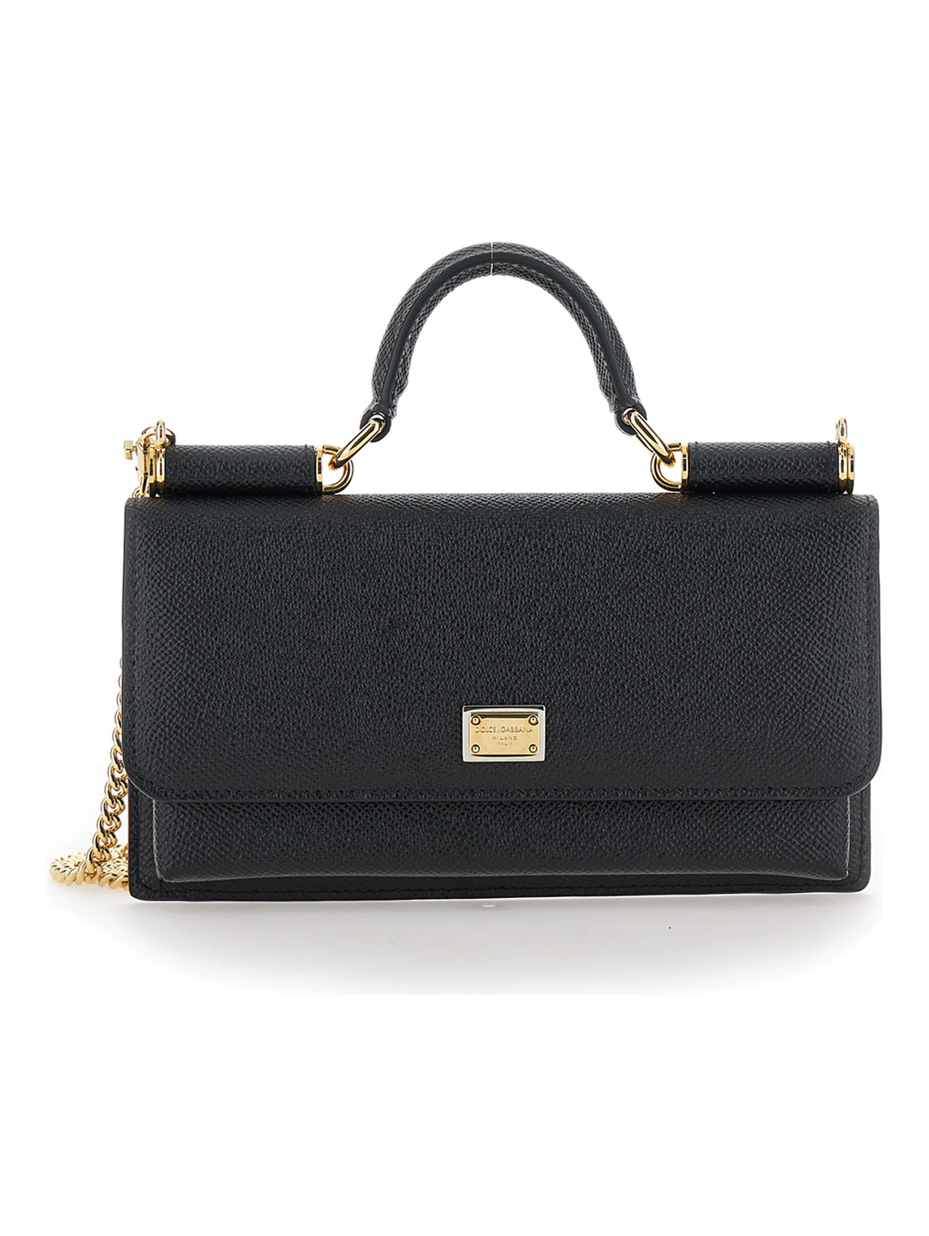 Crossbody bag with Grained Leather Logo Plate Black Woman