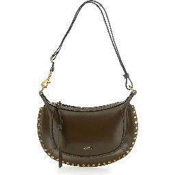 Oskan Green Crossbody bag with studs on the front and adjustable and removable shoulder strap in leather for women