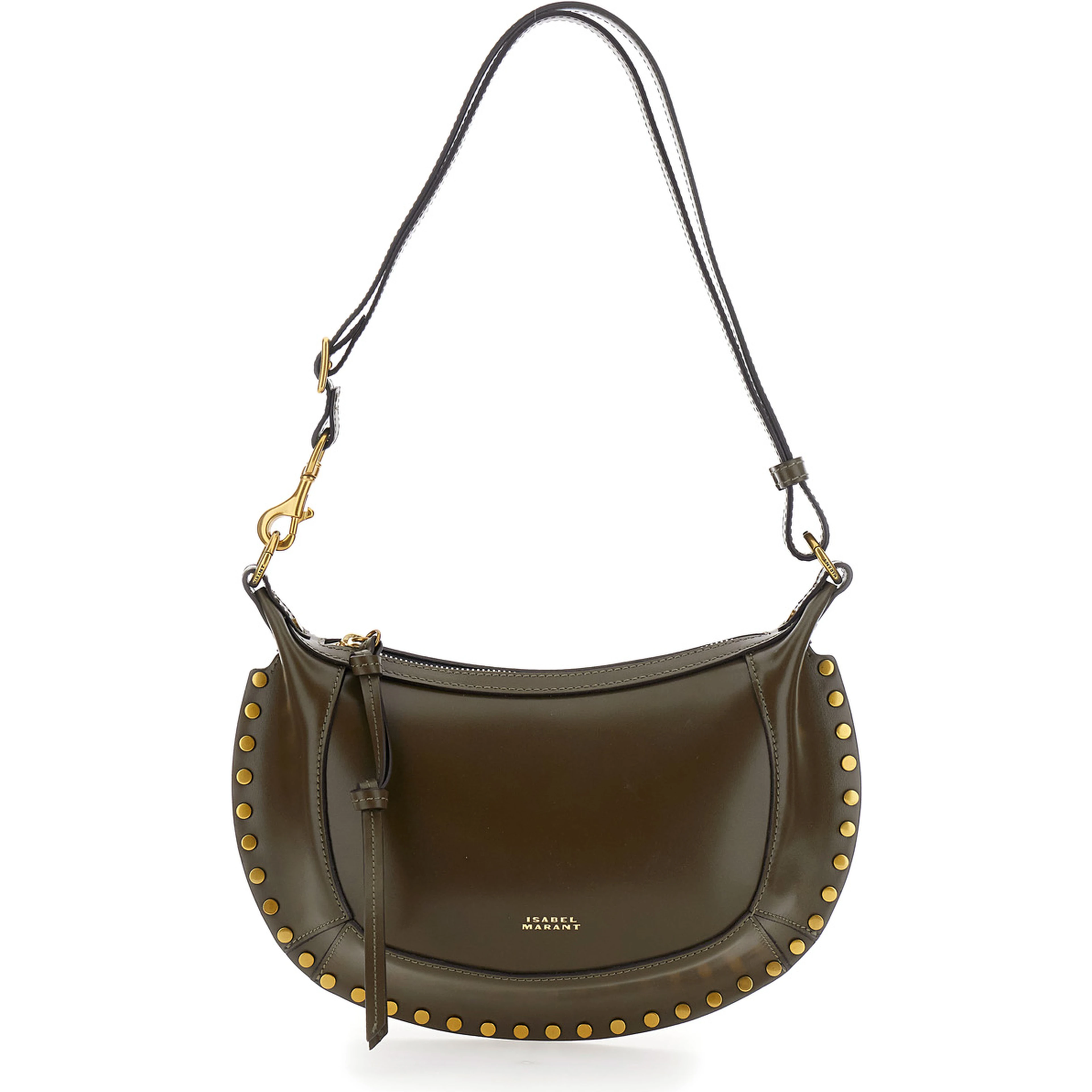 Oskan Green Crossbody bag with studs on the front and adjustable and removable shoulder strap in leather for women