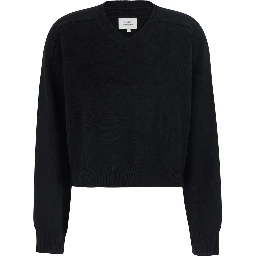 black sweater with V-neck and long sleeve in cashmere women
