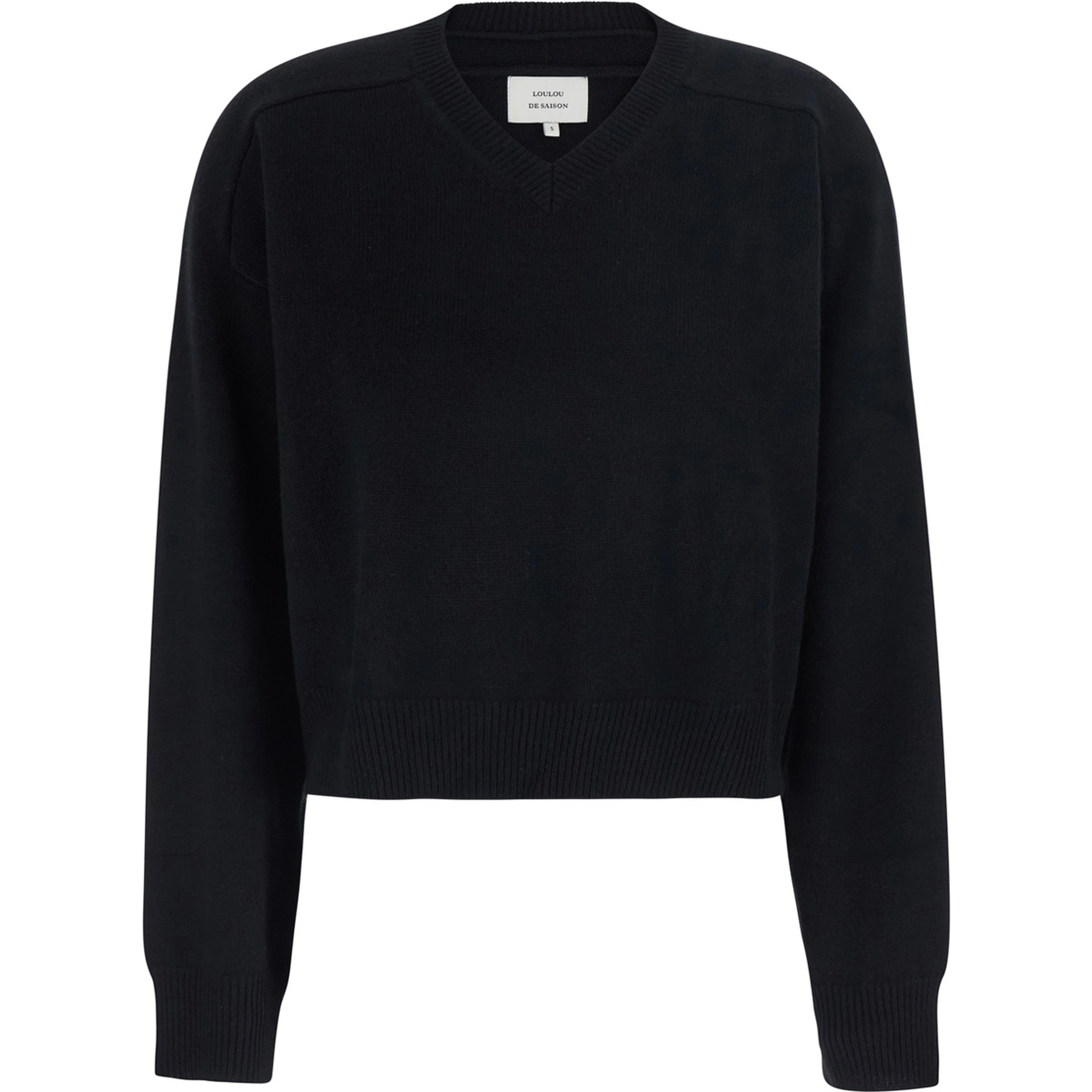 black sweater with V-neck and long sleeve in cashmere women