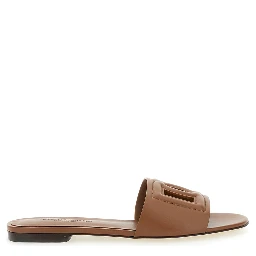 Brown Leather Cut Out Logo Slide Sandal CQ0436 for Women