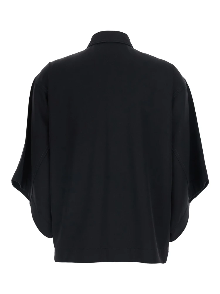Black Shirt with Classic Collar and Oversized Short Sleeves in Wool for Women alternative