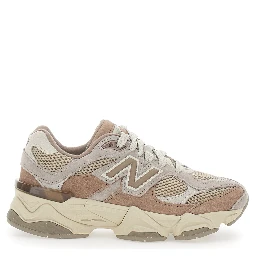 Brown Low Top Sneakers with Logo Patch on the Side and Perforated Design in Fabric Boy
