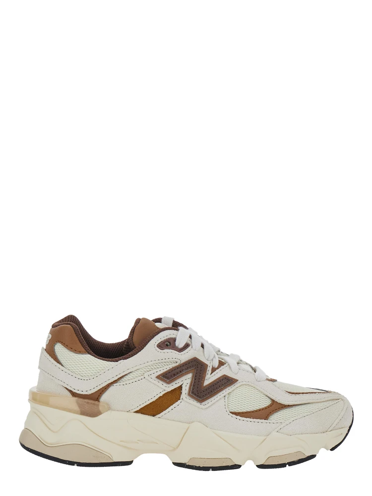 Beige Low Top Sneakers with Logo Patch on the Side and Perforated Design in Fabric Boy