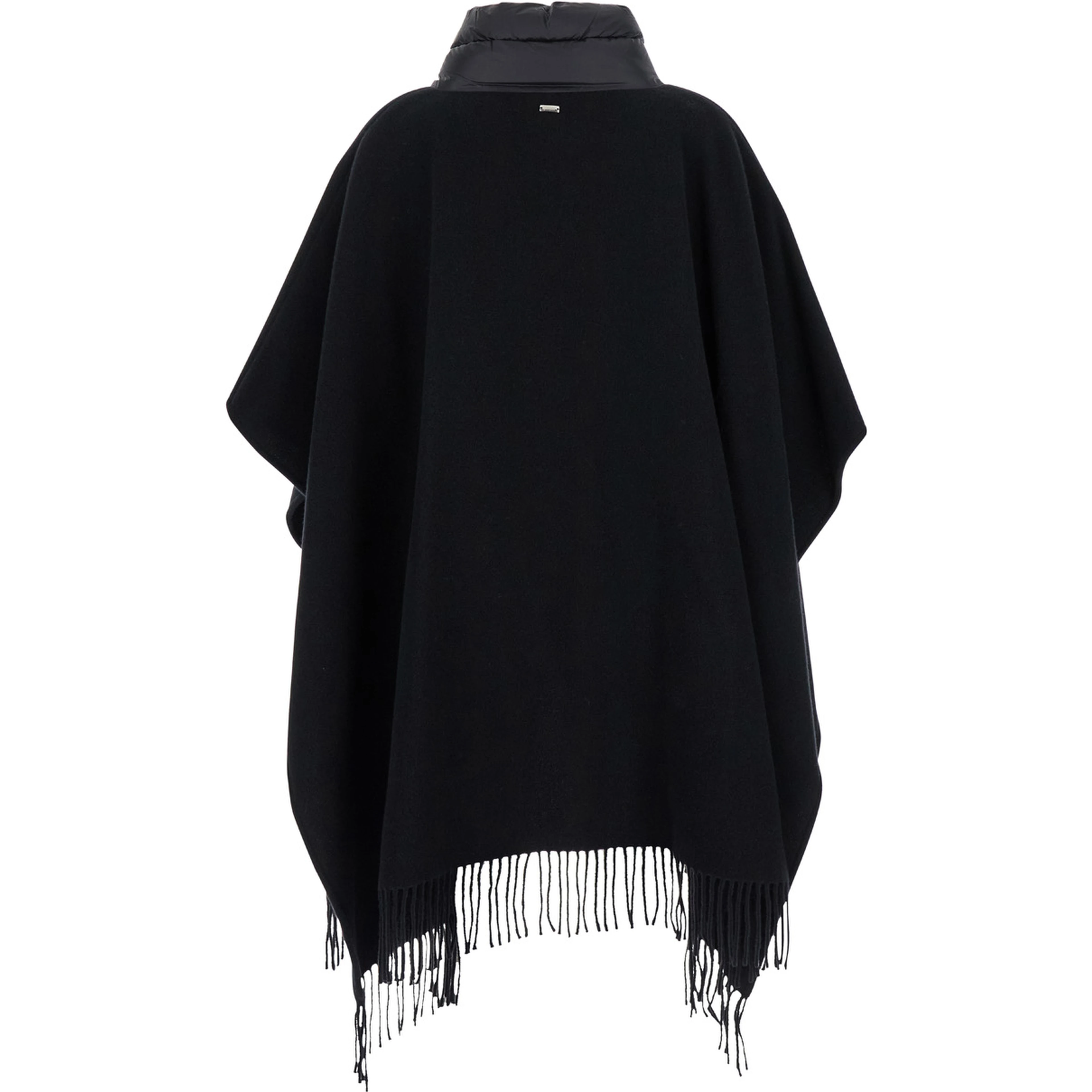 High Neck Poncho with Patch Pockets in Black Wool and Nylon for Women