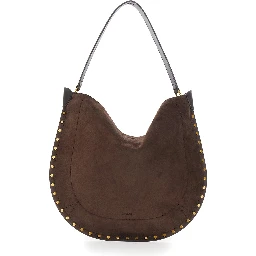 Oskan Hobo Brown Shoulder bag with Studded Trim in Suede for Women