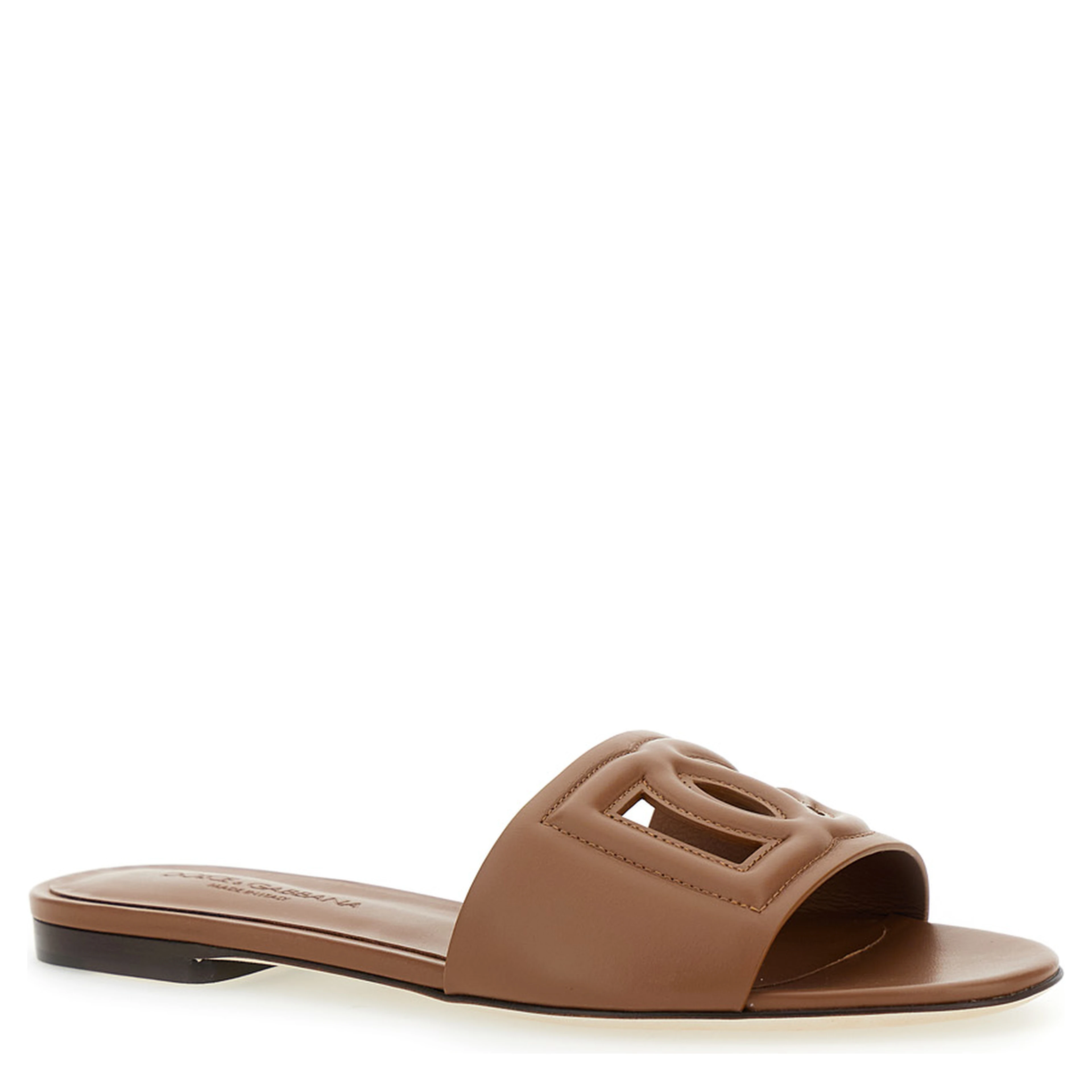 Brown Leather Cut Out Logo Slide Sandal CQ0436 for Women