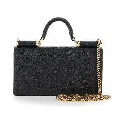 Crossbody bag with Grained Leather Logo Plate Black Woman