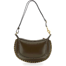 Oskan Green Crossbody bag with studs on the front and adjustable and removable shoulder strap in leather for women