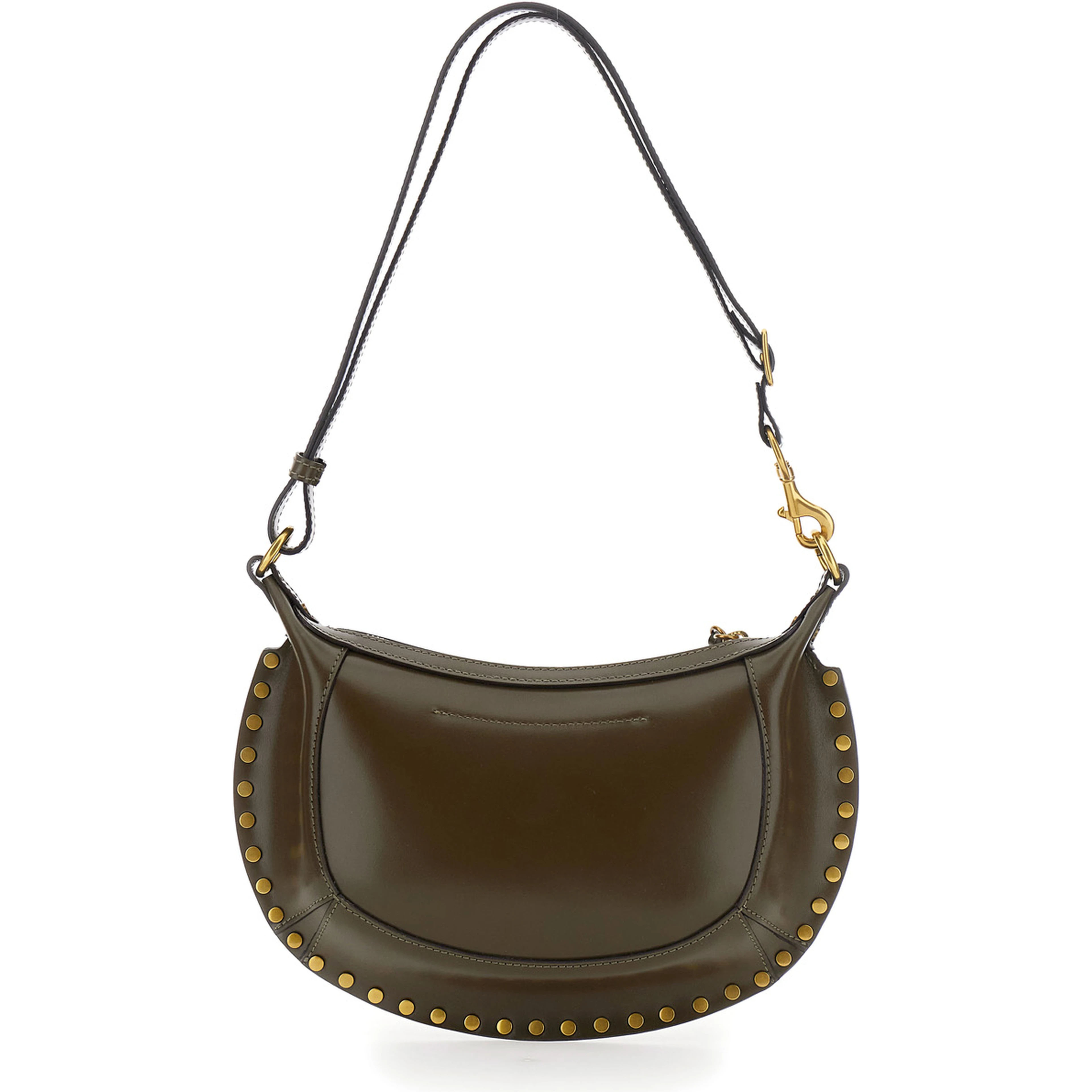 Oskan Green Crossbody bag with studs on the front and adjustable and removable shoulder strap in leather for women