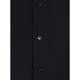 Black Shirt with Classic Collar and Oversized Short Sleeves in  Wool for Women