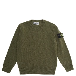 Green Crew Neck Sweater with Logo Patch on Sleeve in wool boy