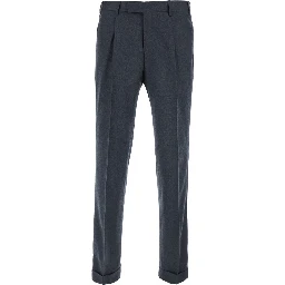 Gray Pants with Single Pleat on the Front in Wool Blend for Men