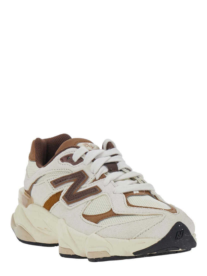 Beige Low Top Sneakers with Logo Patch on the Side and Perforated Design in Fabric Boy