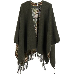 Green Cape with Elegant Leather Details for Women