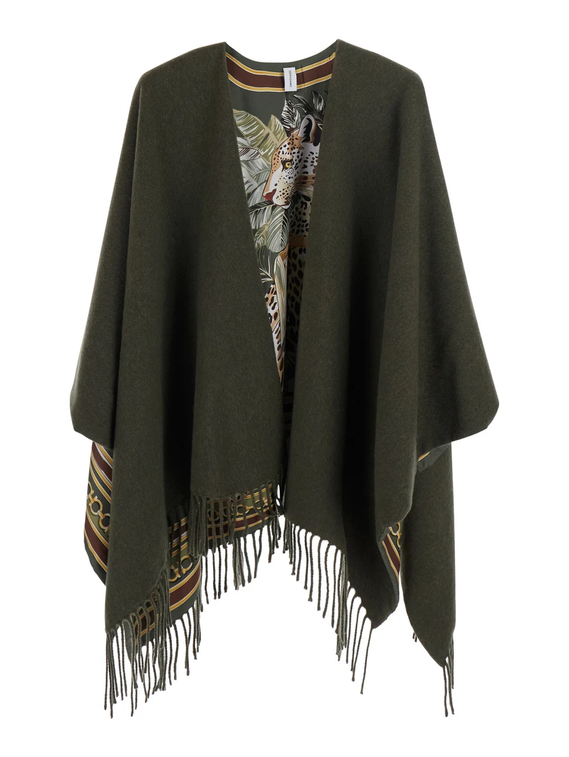 Green Cape with Elegant Leather Details for Women