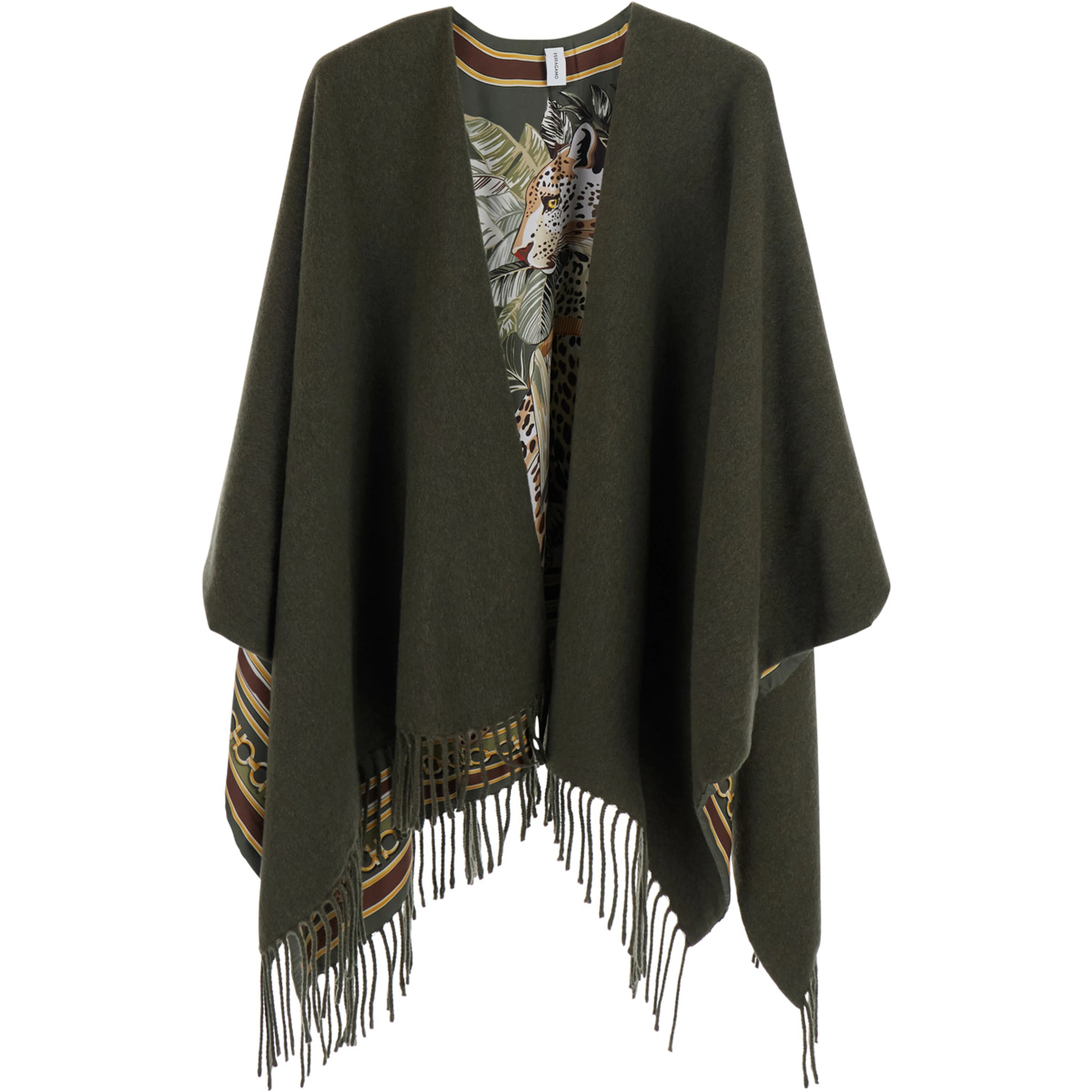 Green Cape with Elegant Leather Details for Women