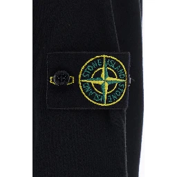 Black hoodie with fixed hood and logo patch on the sleeve in cotton for men