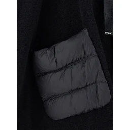 High Neck Poncho with Patch Pockets in Black Wool and Nylon for Women