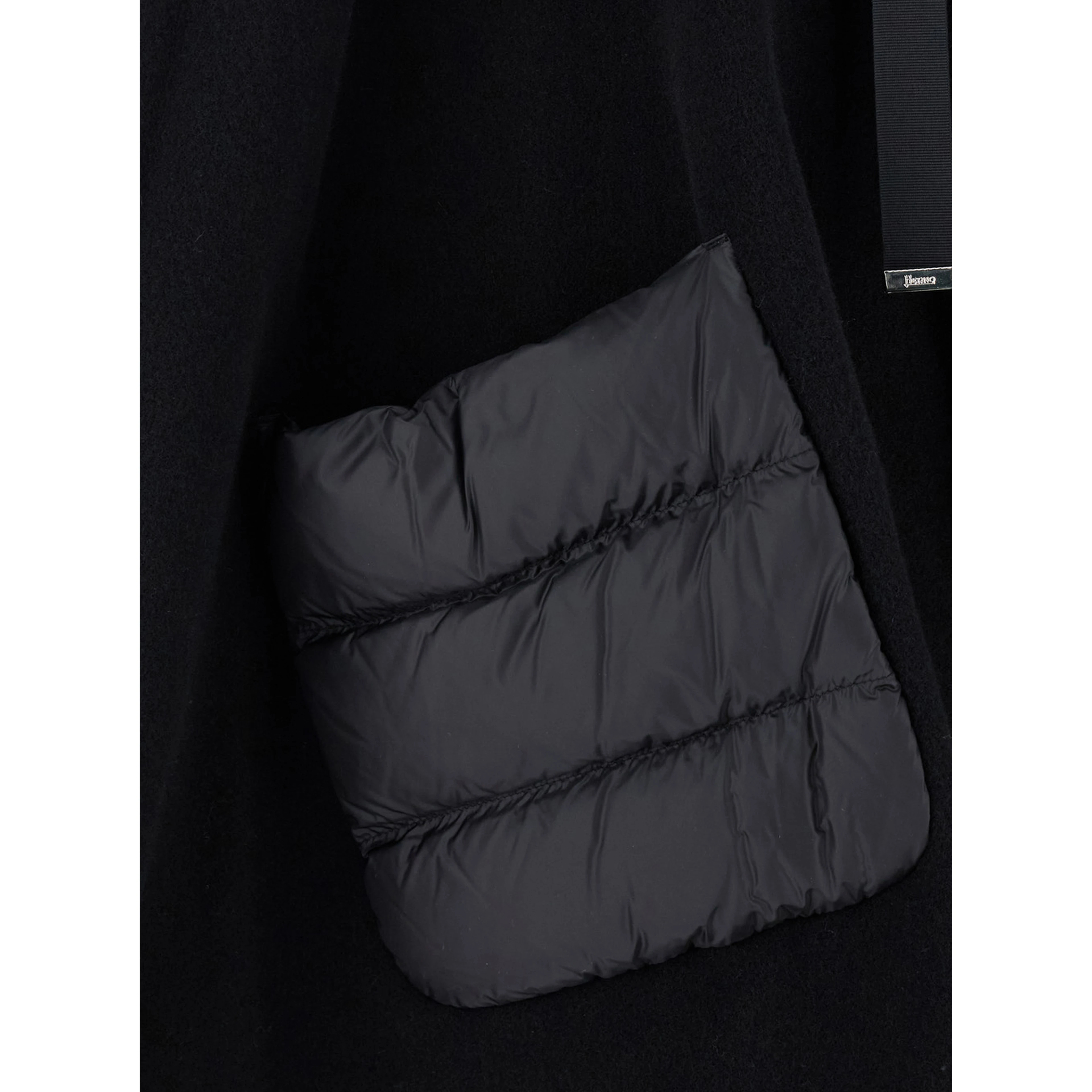 High Neck Poncho with Patch Pockets in Black Wool and Nylon for Women