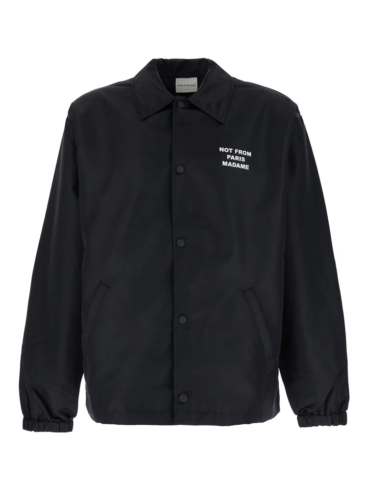 Jacket La Veste Slogan with Classic Collar and Slogan Print on Front and Back in Black Tech Fabric Men