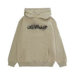 Beige sweatshirt with fixed hood and front and back logo in cotton for boys