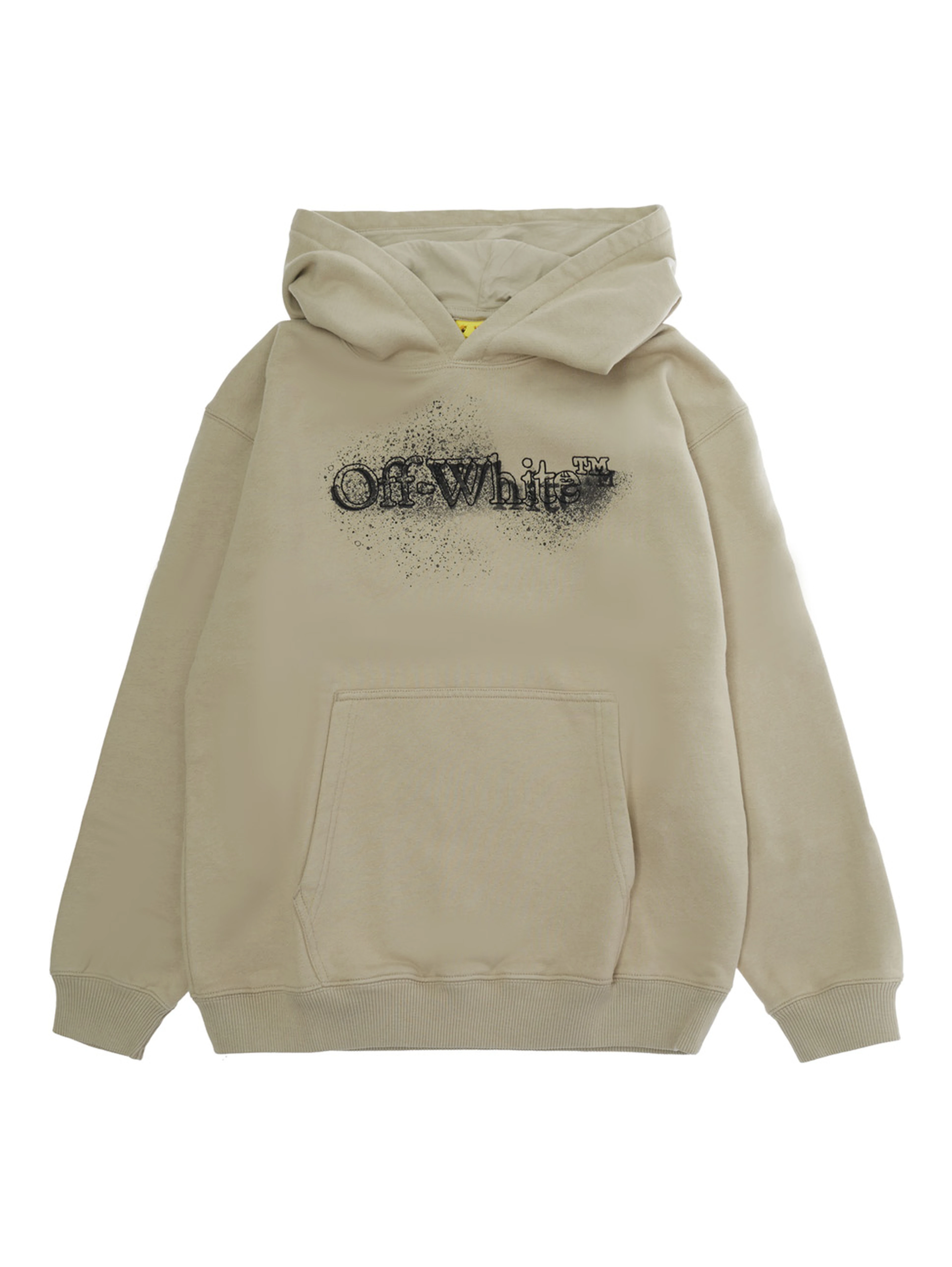 Beige sweatshirt with fixed hood and front and back logo in cotton for boys