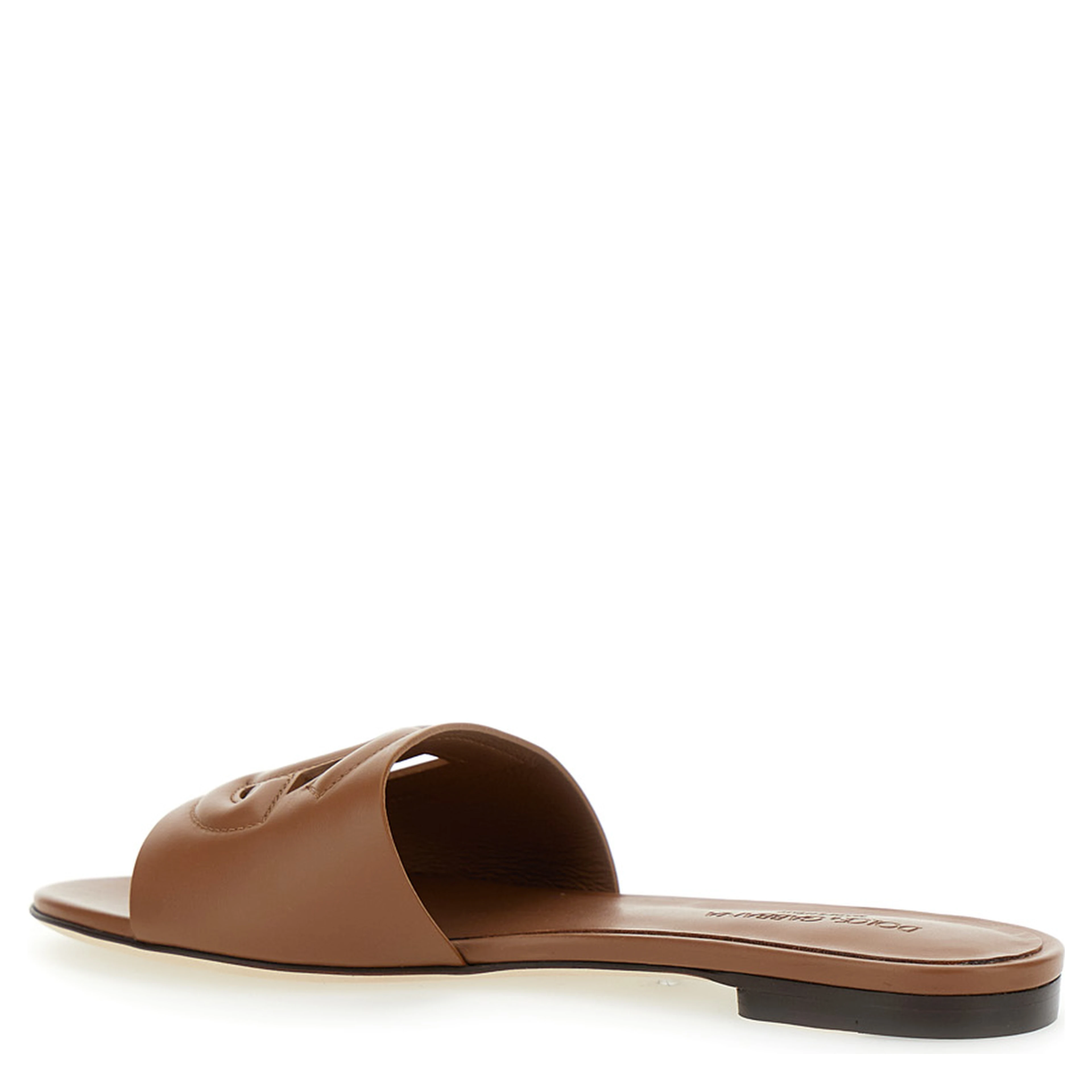 Brown Leather Cut Out Logo Slide Sandal CQ0436 for Women