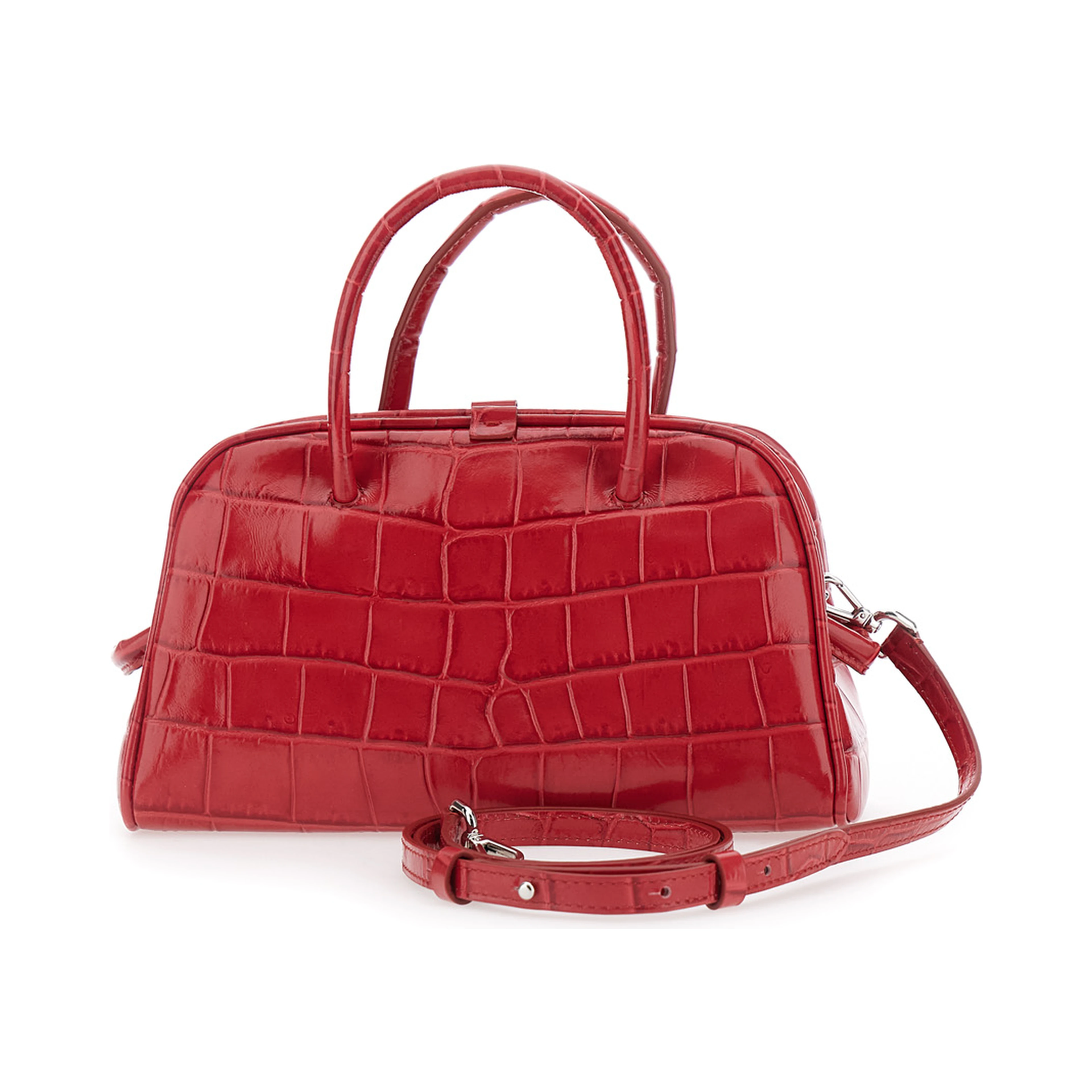 Le Petit Turismo Red Handbag with Adjustable and Removable Shoulder Strap in Leather for Women