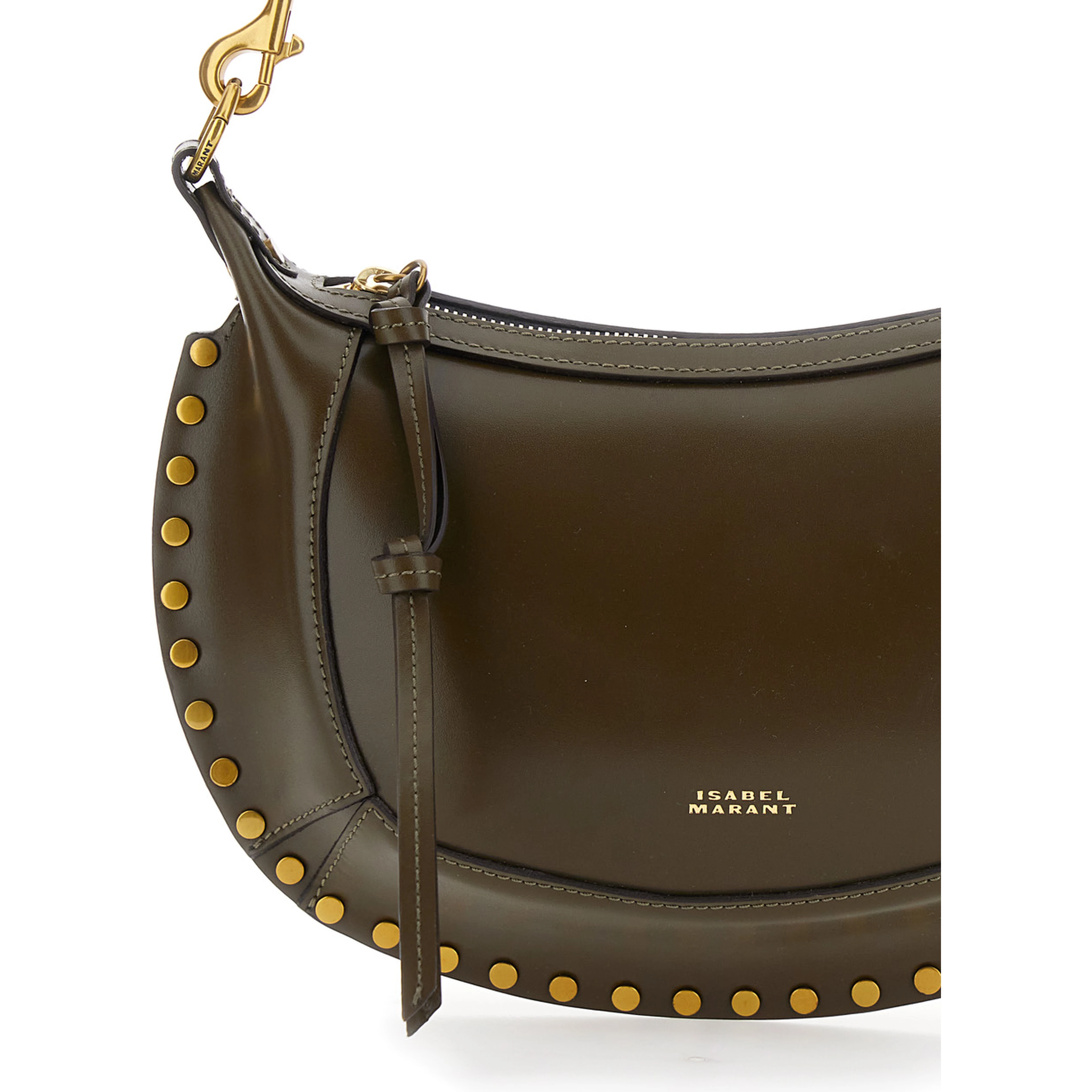 Oskan Green Crossbody bag with studs on the front and adjustable and removable shoulder strap in leather for women