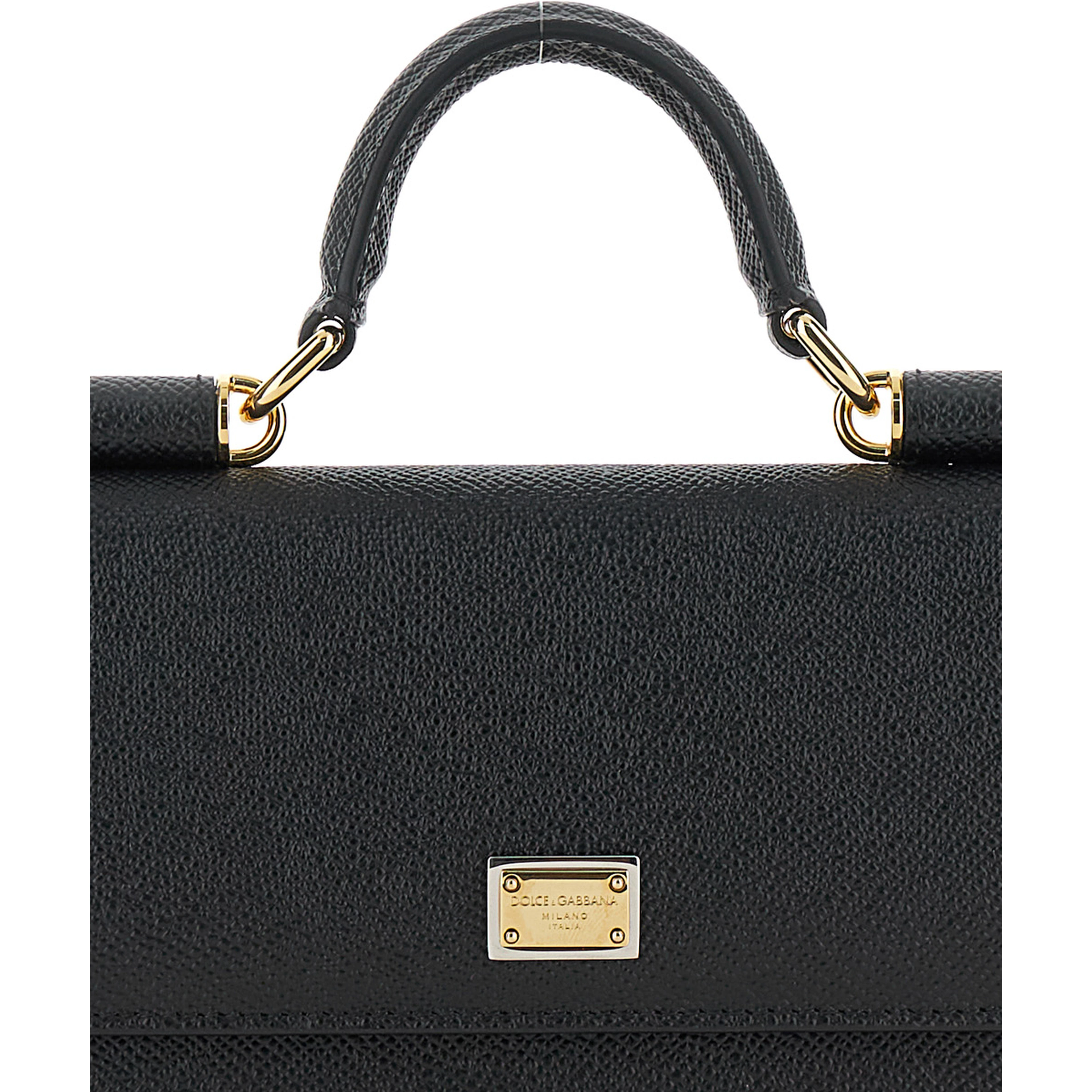 Crossbody bag with Grained Leather Logo Plate Black Woman