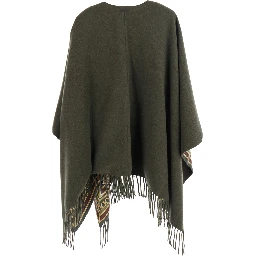 Green Cape with Elegant Leather Details for Women