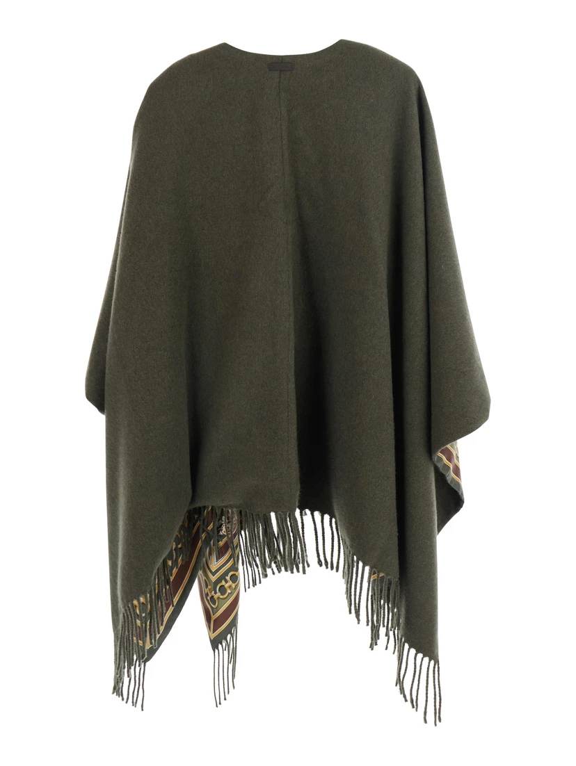 Green Cape with Elegant Leather Details for Women