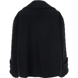Double-breasted Jacket with Notched Revers and Dropped Shoulders in Wool Blend Black Women