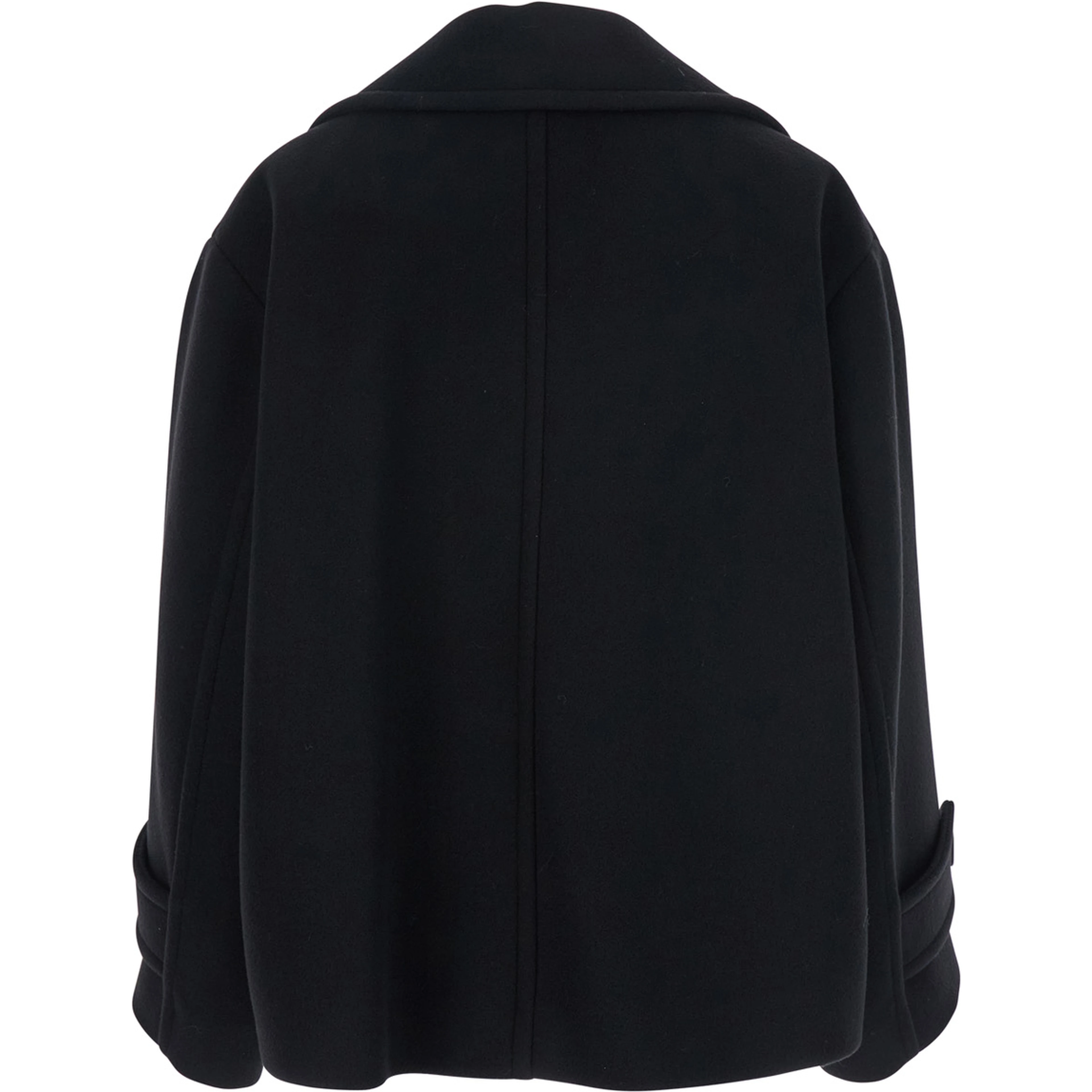 Double-breasted Jacket with Notched Revers and Dropped Shoulders in Wool Blend Black Women