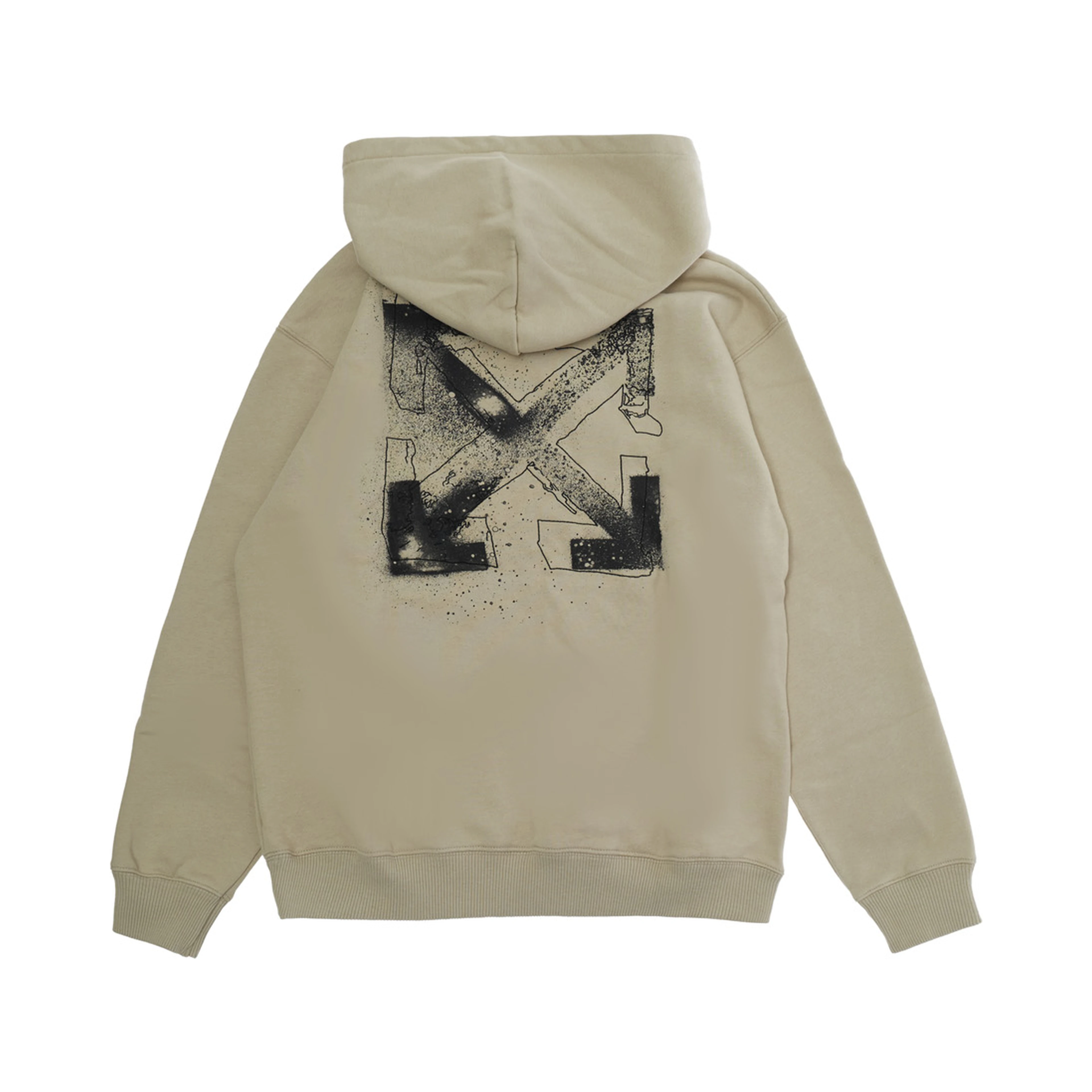 Beige sweatshirt with fixed hood and front and back logo in cotton for boys