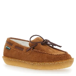 Colton Brown Loafers with Contrasting Stitching in Suede for Women