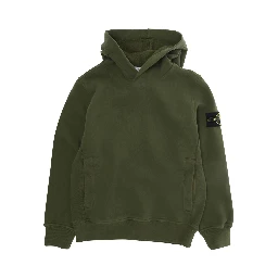 Green Hoodie with Fixed Hood and Logo Patch on Sleeve in Cotton Boy