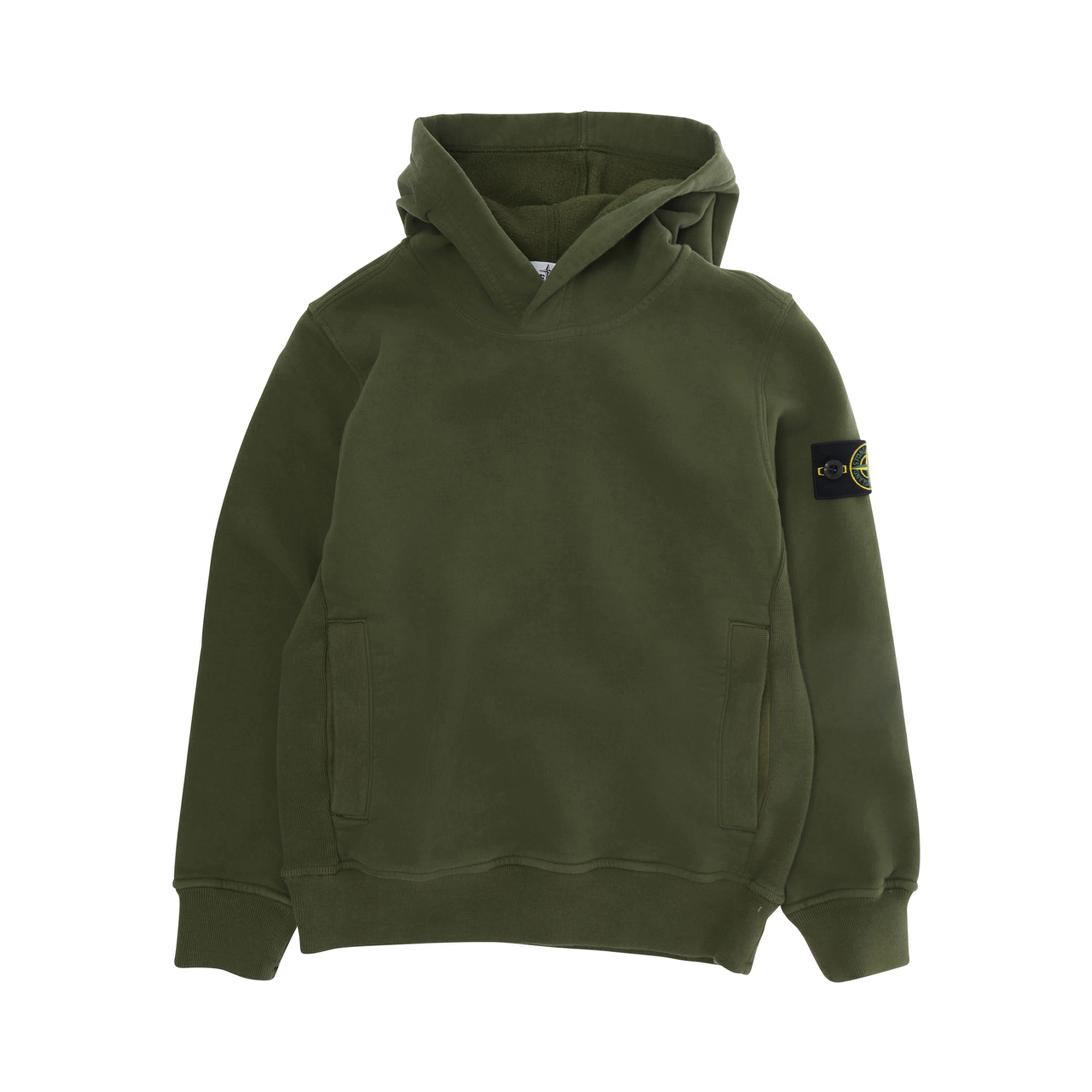 Green Hoodie with Fixed Hood and Logo Patch on Sleeve in Cotton Boy