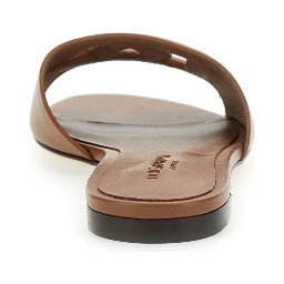 Brown Leather Cut Out Logo Slide Sandal CQ0436 for Women