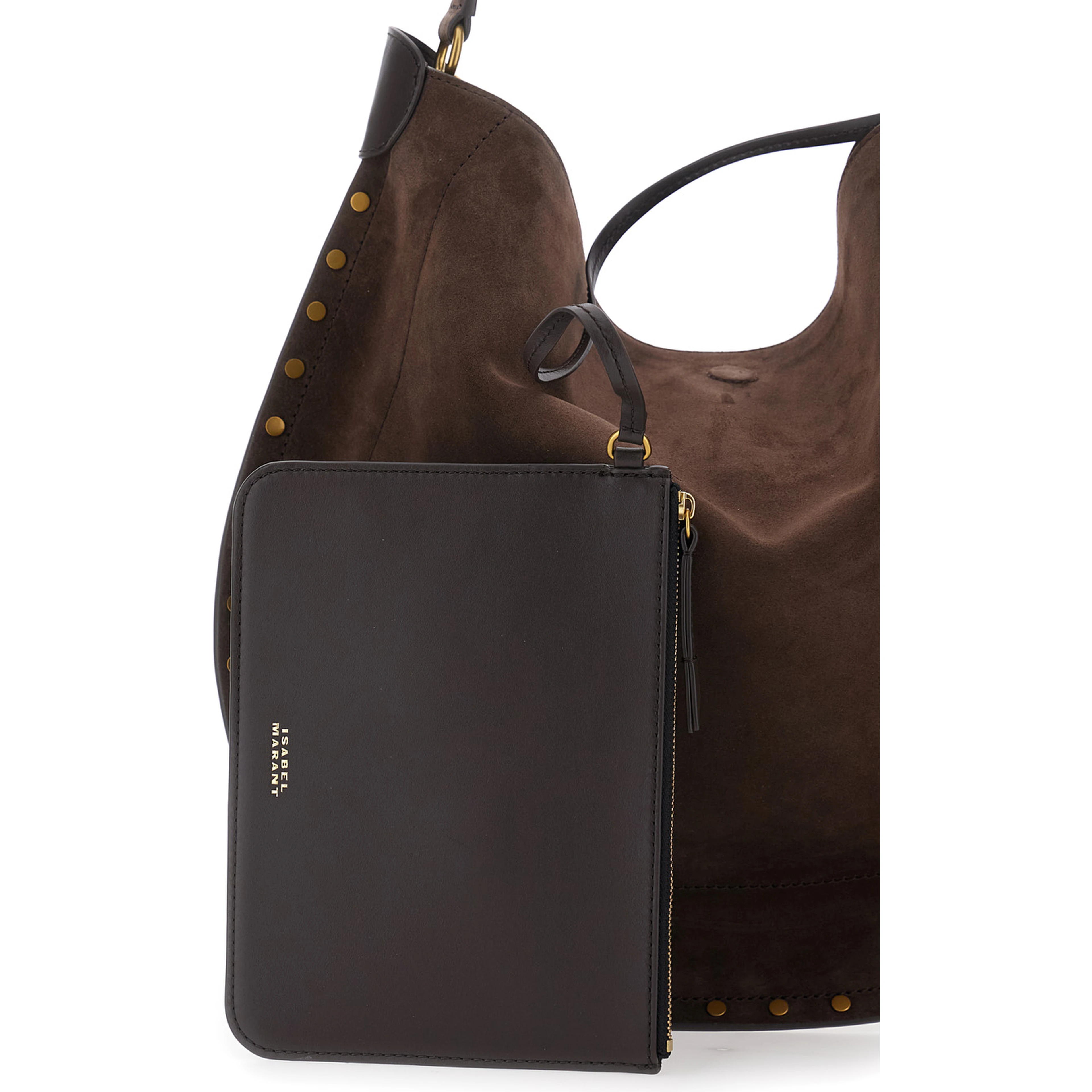 Oskan Hobo Brown Shoulder bag with Studded Trim in Suede for Women