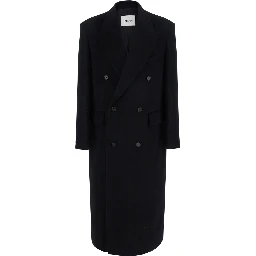 black Double-breasted coat with Peak revers in wool and cashmere for men